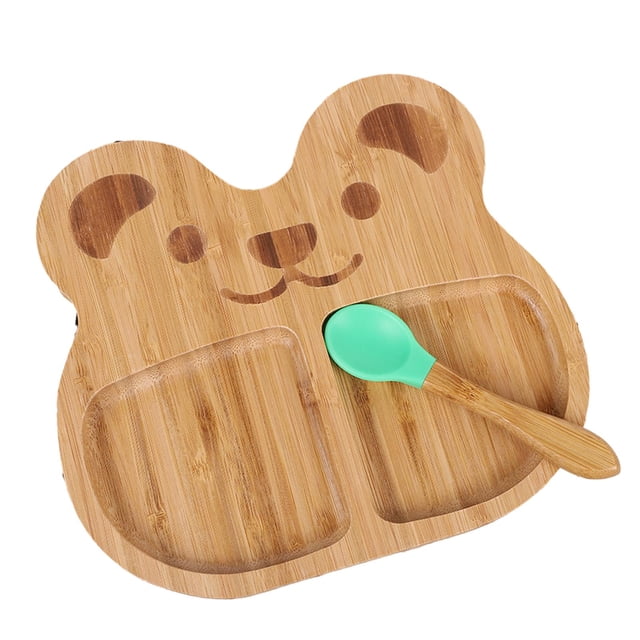 Plato de madera de bambú para bebés y niños pequeños con base de succión, vajilla para alimentación infantil Soportar