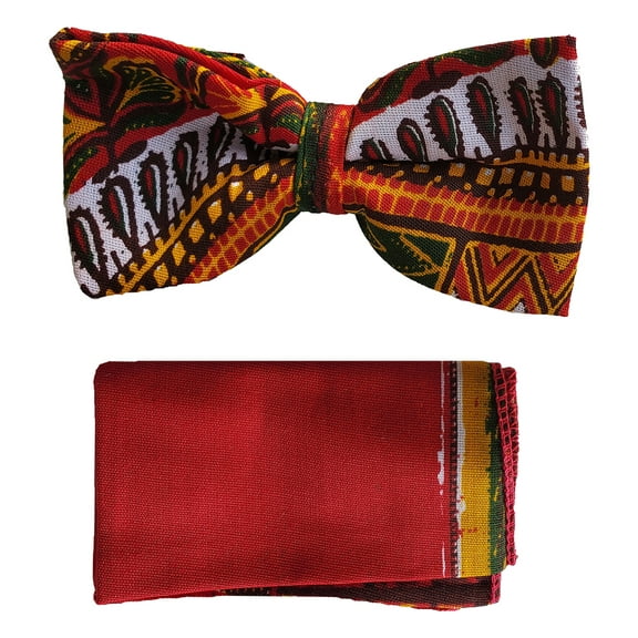 Red Dashiki African print Bow tie and pocket square