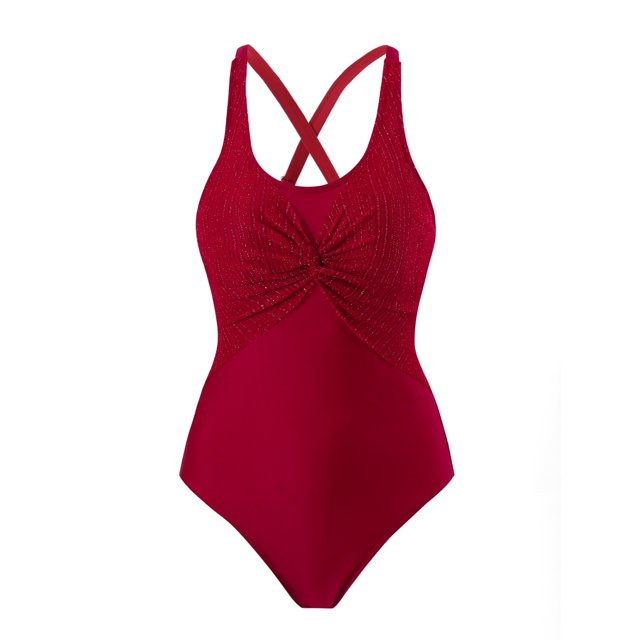 Moocorvic Womens Color Block Print One Piece Swimsuits Athletic Training Swimwear Bathing Suits(Dark Red,L)