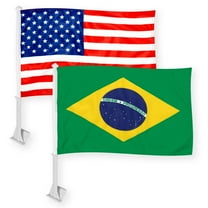 G128 Combo Pack: American USA Car Flag & Brazil Brazilian Car Flag 11x17 In | Both Double Sided Printed 150D Polyester | Flagpole Included | Perfect for Festival Celebrations, Parades