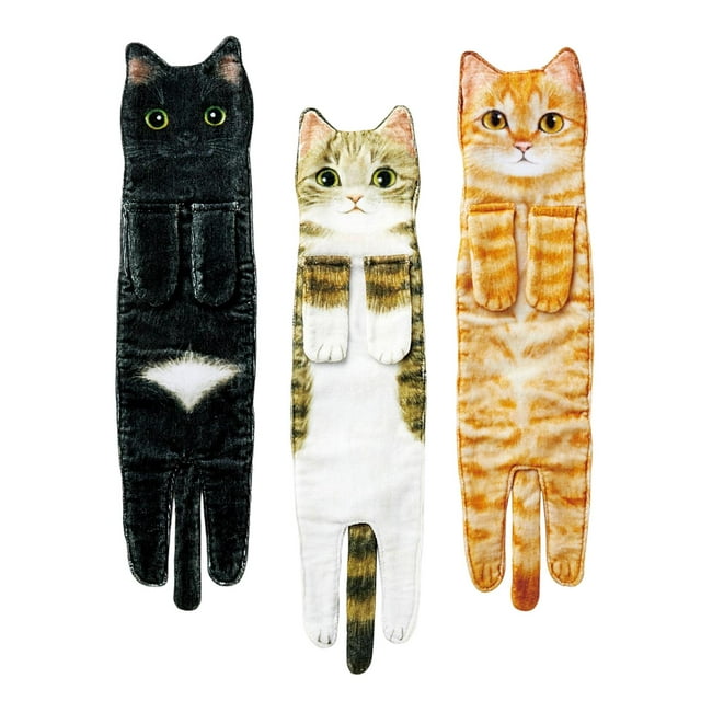 GUOOL 3 pieces Cat Funny Hand Towels Decorative Drying Towel Bathroom Drying Hands StyleJ