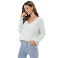 thumbnail image 4 of Baywell Women's Crew Neck Knitted Henley Tops Casual Long Sleeve Pullover Sweater Blouses White US 6, 4 of 9