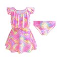 thumbnail image 3 of Toimothcn Swimsuit For Girls Ruffled Sleeve Casual Colorful Fish Scale Prints 2 Piece Swimming Set Quickly Dry Cover Up Bathing Suit Suitable For Beach Seaside, 3 of 9