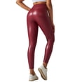 thumbnail image 6 of Frontwalk Ladies Leggings Slim Leg PU Pant Solid Color Faux Leather Pants Women Sexy Tights High Waisted Red L, 6 of 9