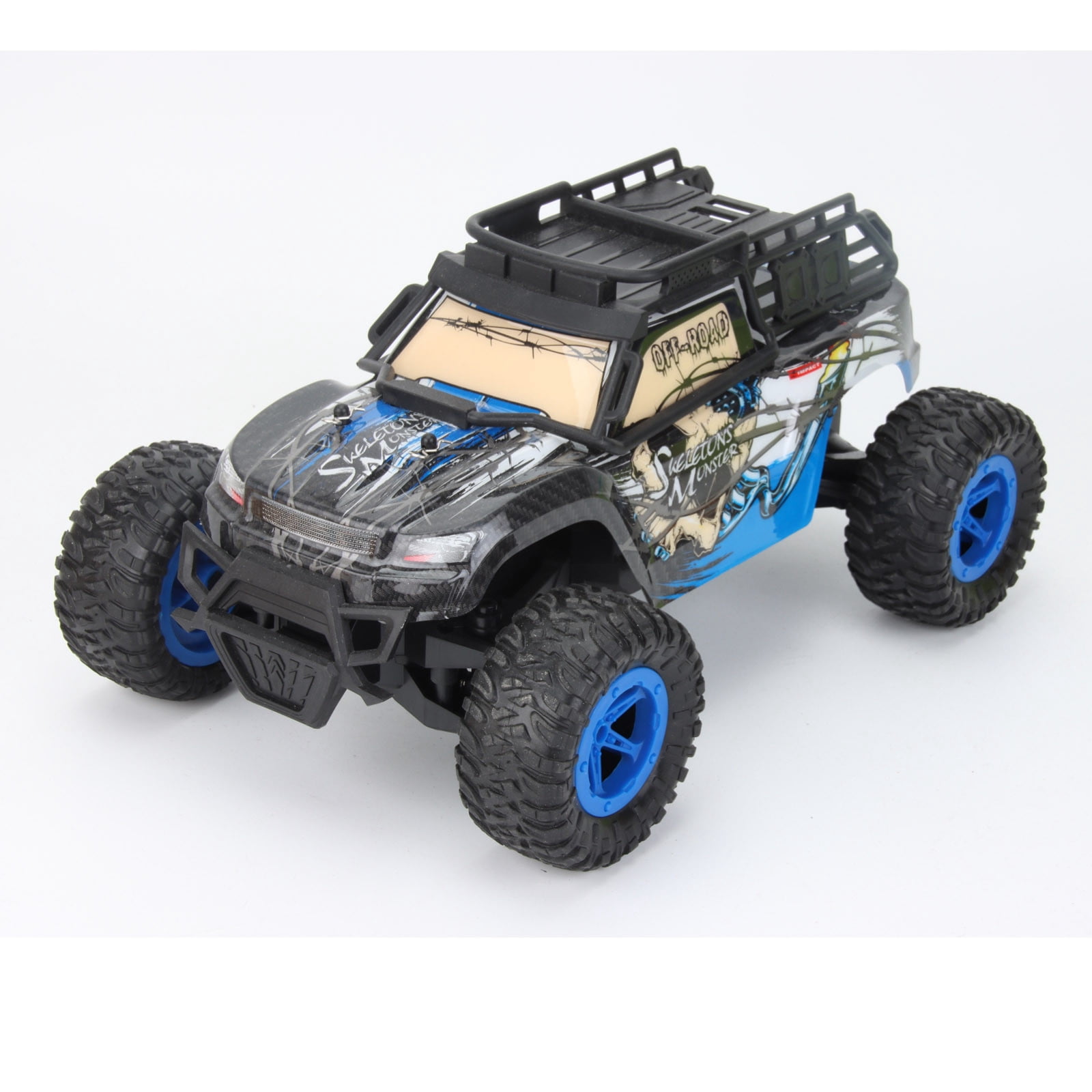 ​1:16 Scale Beginner RC Truck - 18km/h Speed, Dual Batteries & Pistol Grip Remote - Grass & Dirt Use Age 8+​​ Blue