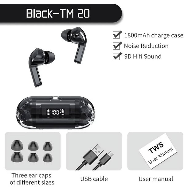 Nuevo auricular Bluetooth TM20 TWS inalámbricos con pantalla LED, auriculares táctiles con cancelación de ruido, auriculares deportivos para música y juegos, resistentes al agua