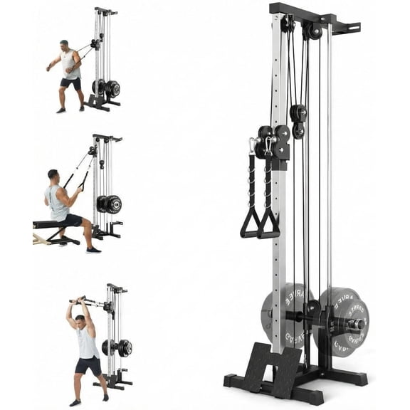 Wall Mount Cable Station, 18 Position Height Adjustable LAT Pulldown Machine with Dual Pulley System, Cable Crossover Machine for Home Gym