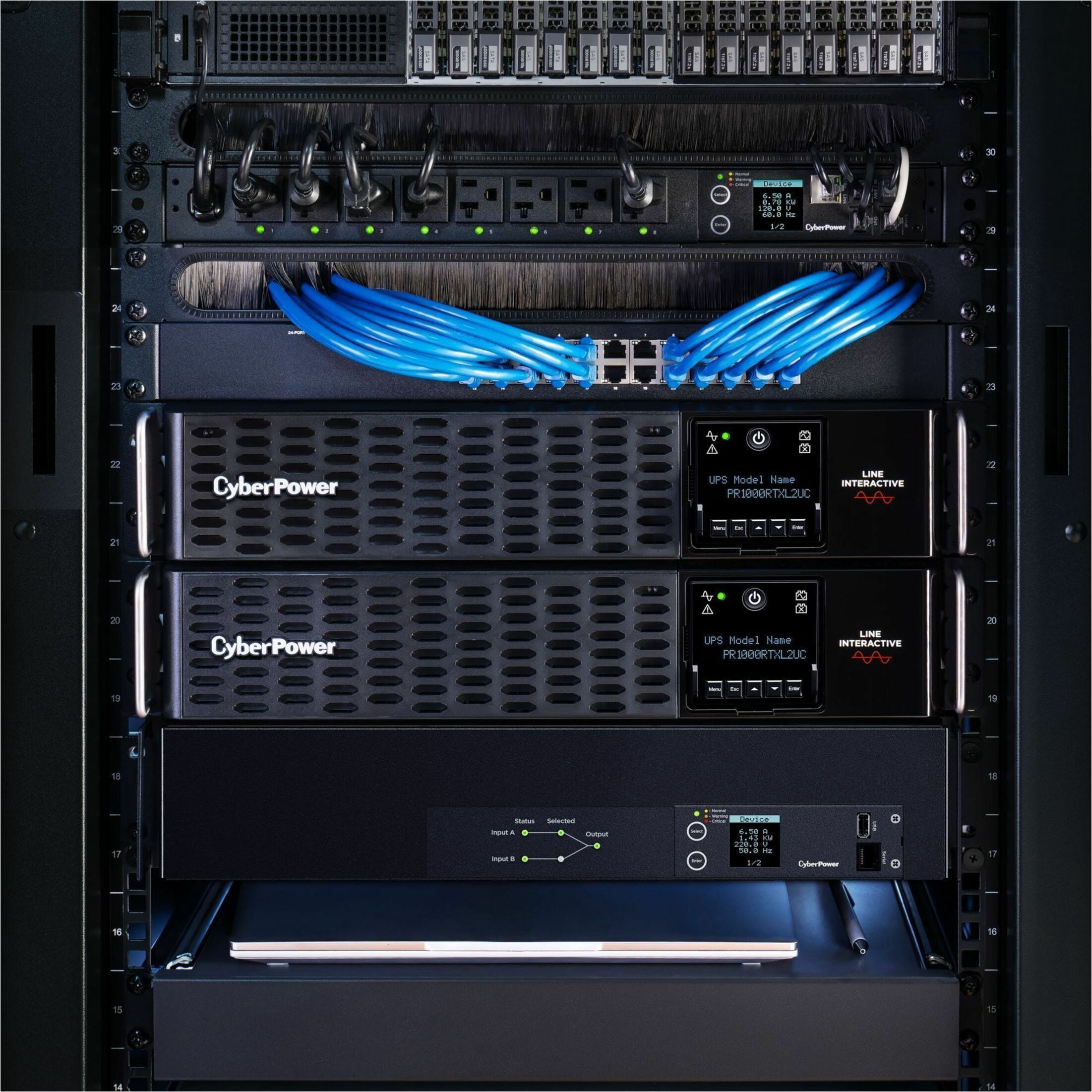 CyberPower PR1000RTXL2UC Smart App Sinewave UPS Systems - 1000VA/1000W, 120 VAC, NEMA 5-15P, 2U, Rack / Tower, Sine Wave, 8 Outlets, LCD, PowerPanel® Business