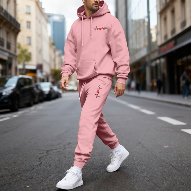 Ceisia Men's Loose Fit ECG Print Hooded Sweatshirt & Jogger Set - Warm Stretch Casual Two-Piece Tracksuit Gifts