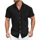 thumbnail image 4 of Camisa de manga corta holgada con rayas verticales de color liso para hombre: camisa informal ligera y suave con botones para todas las estaciones, 4 of 5