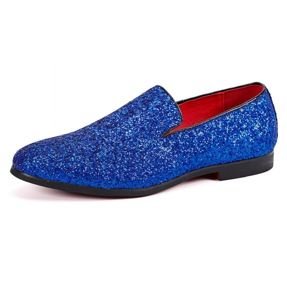Santimon Men Dress Shoes Glitter Loafers Slip On Casual Wedding Party Formal Shoes Blue 8.5 US