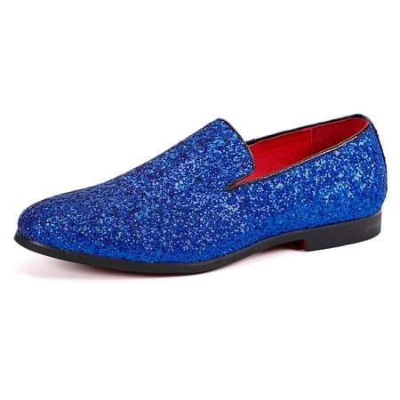 Santimon Men Dress Shoes Glitter Loafers Slip On Casual Wedding Party Formal Shoes Blue 10 US