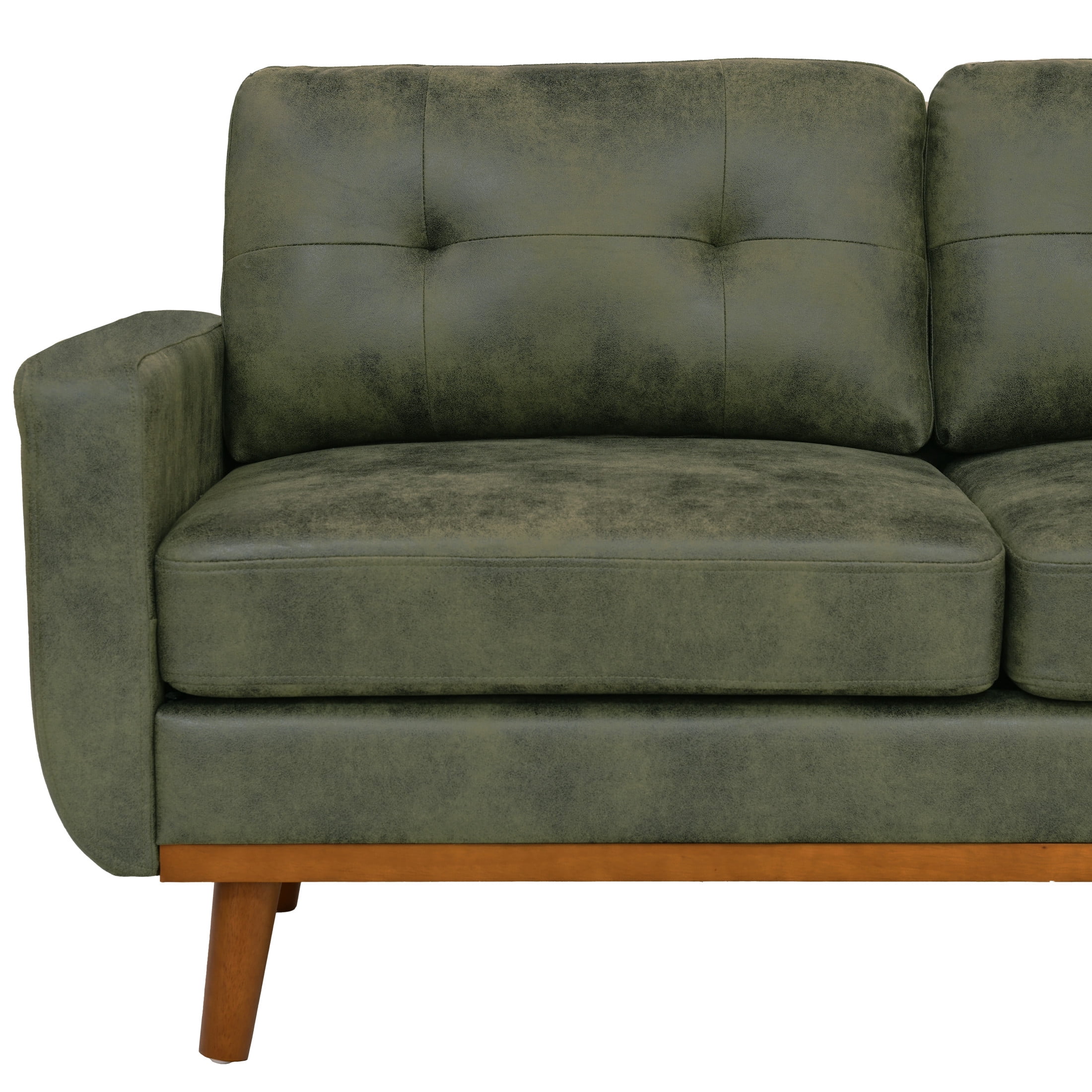 Noble House 65" Mid-Century Modern Loveseat Sofa, Breathable Foil Fabric Upholstery, Olive Green