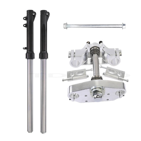 28" 710mm 33mm Front Forks Shock Suspension with Triple Tree Clamps Handlebar Risers &12mm Axle for 14" Wheel 70cc 90cc 110cc 125c 140cc 150cc Pit Dirt Bike Apollo Coolster SSR Taotao