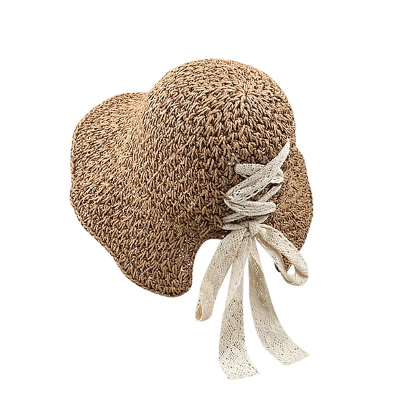 54-58cm hat circumference breathable bow straw hat summer foldable big brimmed sun hat seaside beach sun hat - Khaki