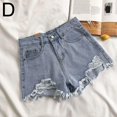 thumbnail image 1 of Ruifaya Pantalones cortos de mezclilla rasgados sexys de verano para mujer, cintura alta, irregulares, elásticos y ajustados, 1 of 7