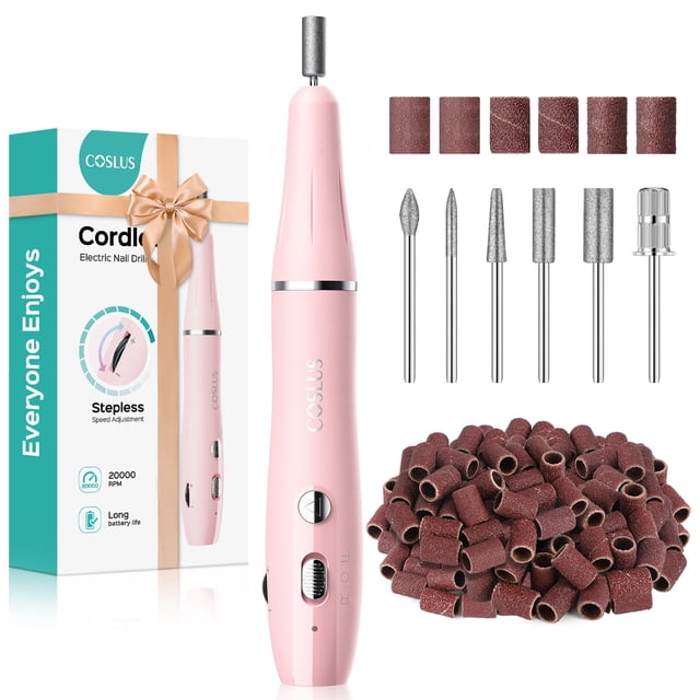 Lima de uñas eléctrica COSLUS, taladro portátil para uñas, kit de manicura multifuncional para el cuidado de las uñas y la eliminación del esmalte de gel.