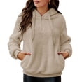 thumbnail image 1 of Jersey de mujer Sudadera con capucha de lana para mujer, bolsillos sólidos, manga larga, cálida y difusa, sudadera, jerseys, Otoño Invierno, abrigos casuales 1 1, 1 of 5