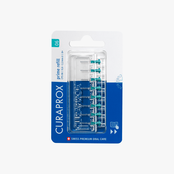 Curaprox CPS 06 Prime Refill Blue, 8-Pack Interdental Brushes for Gentle Cleaning of Tight Gaps