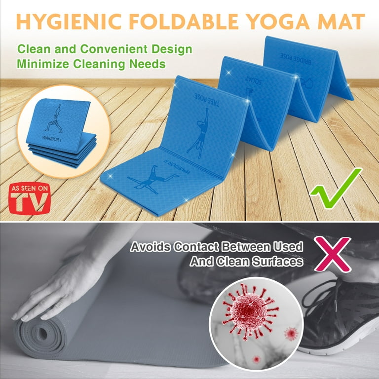 Foldable Yoga Mat - Illustrated 14 Embossed Poses, Square Folding