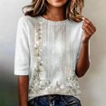 thumbnail image 2 of Domzest Womens Boho Floral Graphic Tops Half Sleeve Loose Fit Crew Neck Shirts Elbow Length Summer Fall Lightweight Tunic Tops Multicolor M, 2 of 6
