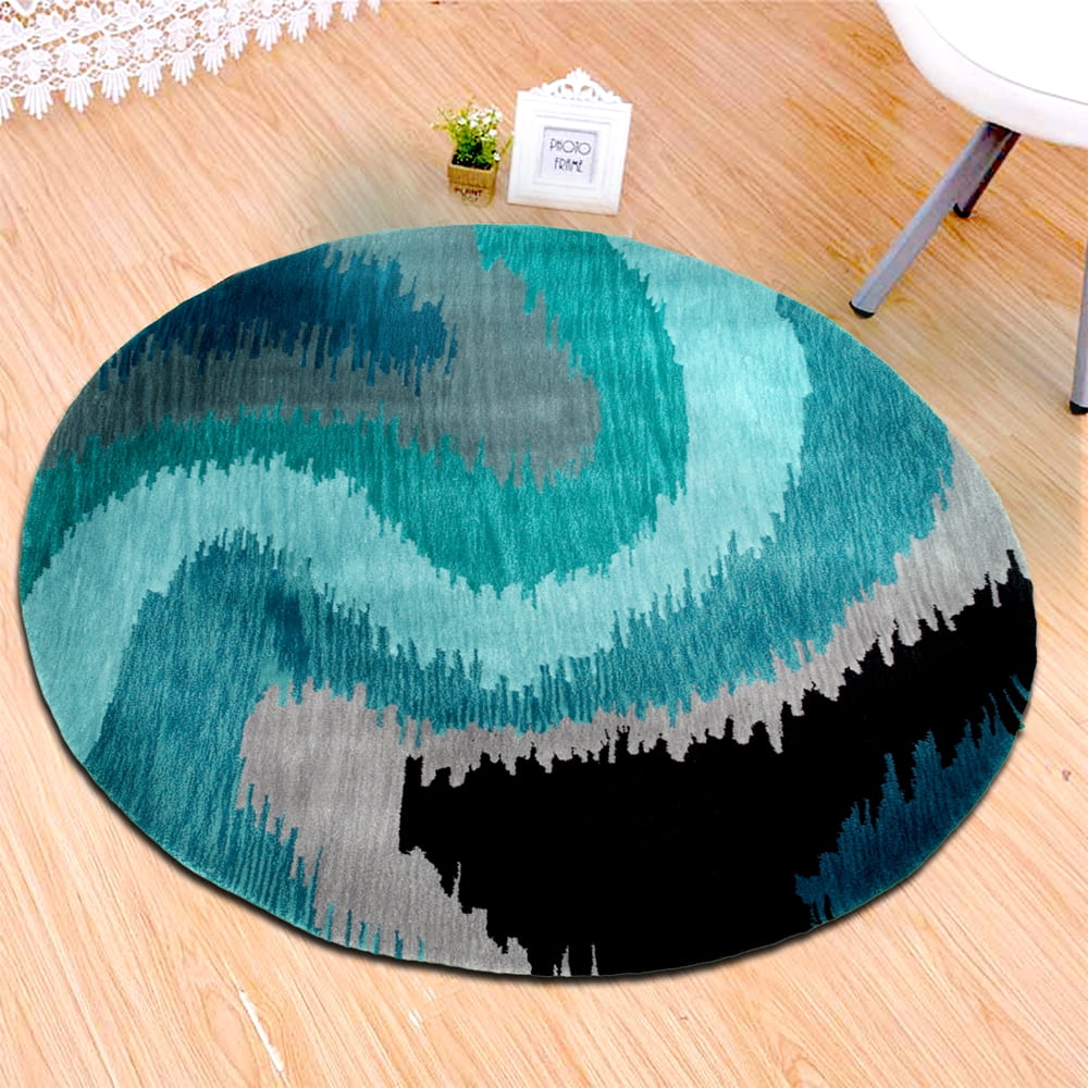 LR Home Fashion Coastal Nautical Blue Round Indoor Area Rug (3' x 3