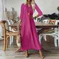 thumbnail image 6 of Aellinatey Women's linen V-neck long dress with three-quarter sleeves, solid color long slip dress, 6 of 9