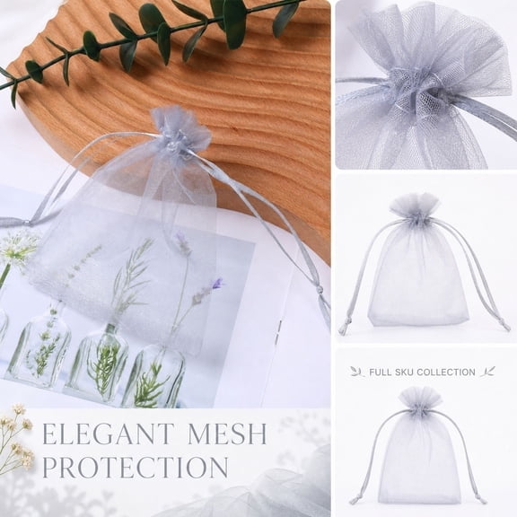 100PCS Fruit Protection Bags, Gray Fruit Netting Cover Bags Drawstring Mesh Fruit Protectors Pest Barrier for Plant Fruit Flower Veggies Garden