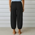 thumbnail image 4 of Tianiyouqing Linen Lounge Women's Capris Pants Elastic Waist Wide Leg Petite Length High Waisted Lightweight Harem Pants Drawstring Breathable 2025 Cropped Pants BlackM, 4 of 6