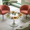 thumbnail image 4 of Yellow White Blue Sunflower Elastic Fitted Round Table Cover Watercolor Wreath Waterproof Outdoor Tablecloth for Holiday Party, Picnic, Patio & Dining Fits Tables Up to 55"-60", 4 of 8