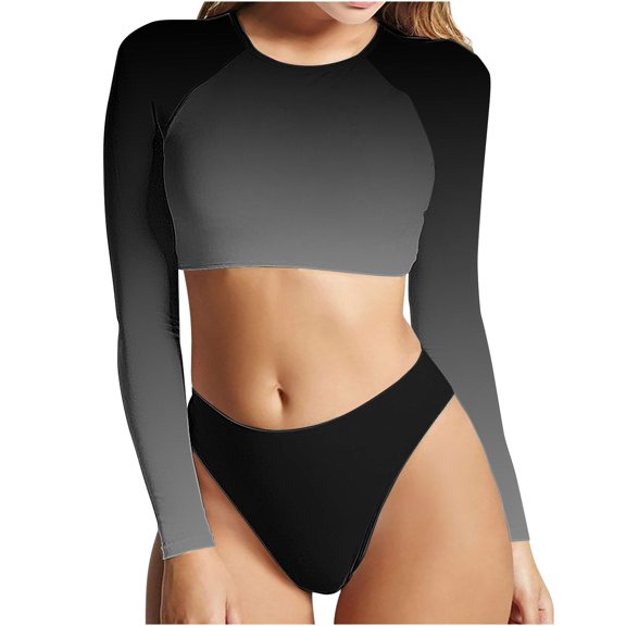 Ayolanni High Waisted Tankinis Swimwear for Women Two Piece Solid Long Sleeve Swimwear Padded Split Summer Bathing Suit Tank Tops with Board Shorts Black L