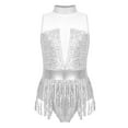 thumbnail image 3 of inlzdz Justaucorps Sans Manches à Franges pour Filles, Patchwork à Sequins, Franges, Jazz Cha Cha, Performance, Blanc 14, 3 of 6