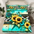 thumbnail image 2 of Manfei Spring Flower Floral Bed Sheets King, Chic Sunflower Rose Bedding King Size, Teal Damask Barn Door Bedroom Set, Breathable Room Decorative, Top Sheet + Fitted Sheet + Pillowcase, 2 of 7