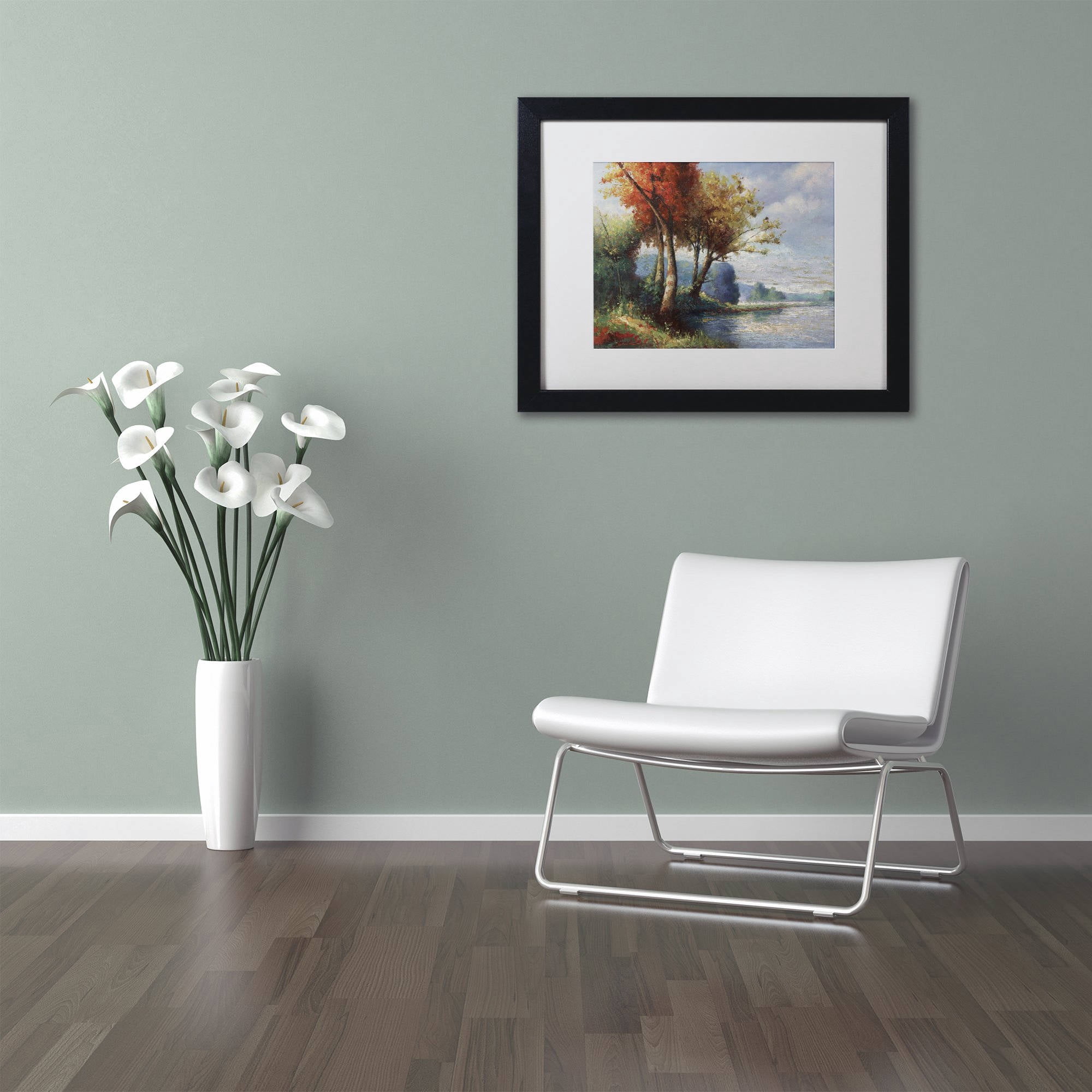 Trademark Fine Art "Corot Tribute" Canvas Art by Daniel Moises, White Matte, Black Frame