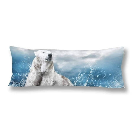 Bear Body Pillow ABPHOTO White Polar Bear Hunter Body Pillow Covers Pillowcase 20x60 inch Ice in Water Drops Body Pillow Case Protector ()