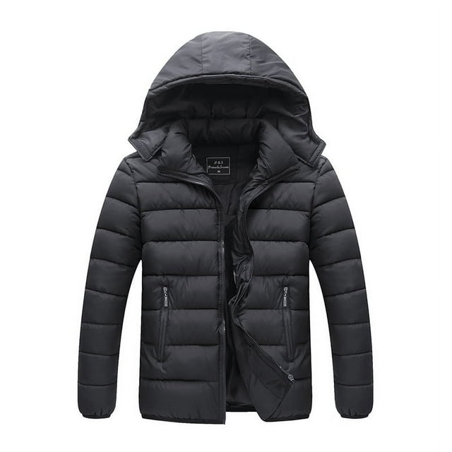 Men's Puffer Jacket Waterproof Winter Parka jacket Warm Thicken Ski Coat (Black, L)