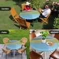 thumbnail image 4 of Aqua Teal Orange Round Tablecloth for 55-60 Inch Tables, Fitted Table Cover with Elastic Edge, Modern Oil Painting Abstract Waterproof Outdoor Table Cloth Protector for Patio Garden Dinner Picnic, 4 of 9