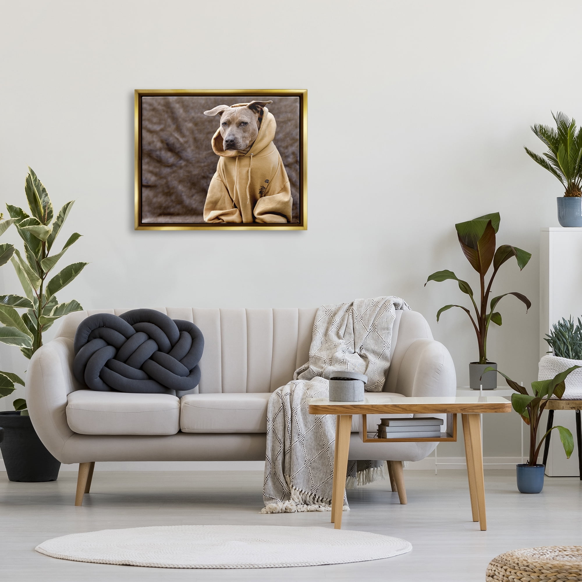 Stupell Industries Beautiful Dog Wearing Cozy Yellow Hoodie Photography Photograph Metallic Gold Floating Framed Canvas Print Wall Art, Design by Michael Brian