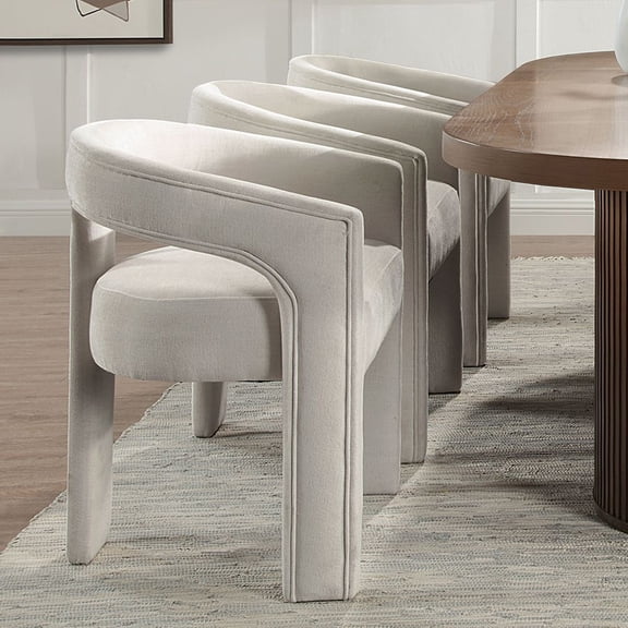 ACME Gamarya Chenille Fabric Side Chair with Curved Back in White (Set of 2)
