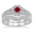 thumbnail image 2 of Extraordinary Fantastic Mind Blowing Moissanite Diamond Halo 2.5 Carat Round Cut Ruby Antique Floral Bridal set on 10k White Gold, 2 of 3