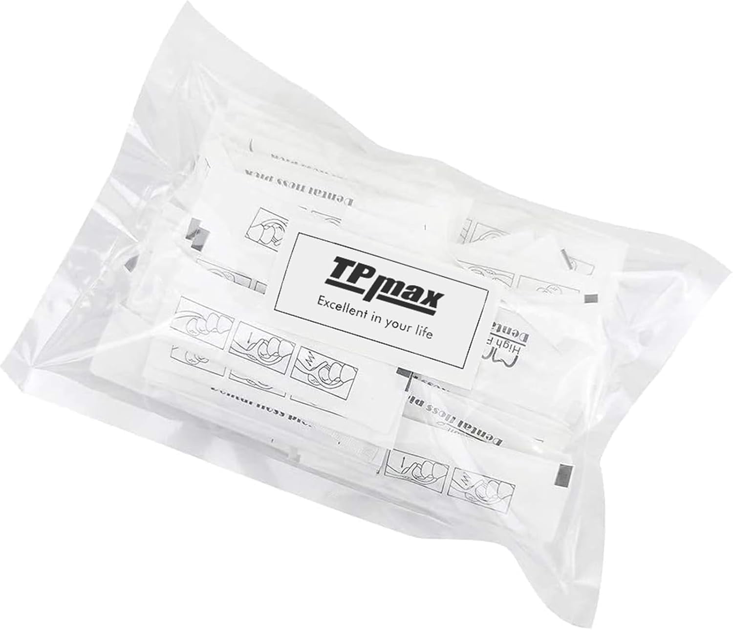 300 pieces of dental floss, each piece individually packaged. The dental floss is packed in single pieces