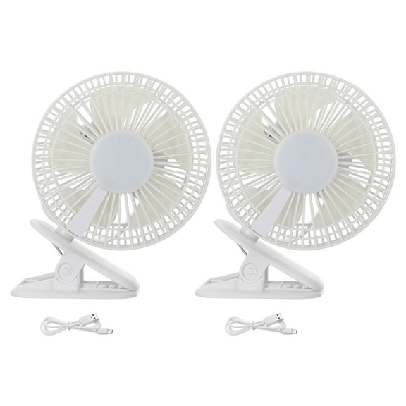 Uxcell Portable Desk Fan, 2 Pcs Camping Fan 6 Inch with LED light 3 Speeds Clip USB Cord Powered for Tent Camping, White