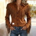 thumbnail image 2 of BILIKEYU Western Cowgirl Shirt, Long Sleeve Embroidered Floral Button Down Blouse Slim Fit Country Chic Outfit Vintage Fringe Top Womens, Brown, 2 of 4