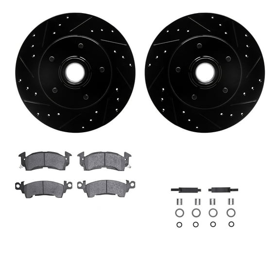 Dynamic Friction Company Front Brake Rotors-Drilled and Slotted-Black with Heavy Duty Brake Pads includes Hardware 8212-51001