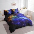 thumbnail image 2 of Manfei Celestial Nebula 7-Piece Twin Bedding,Sparkling Stars Print Bedding Comforter Set,Blue Orange,Black Reversible, 2 of 7