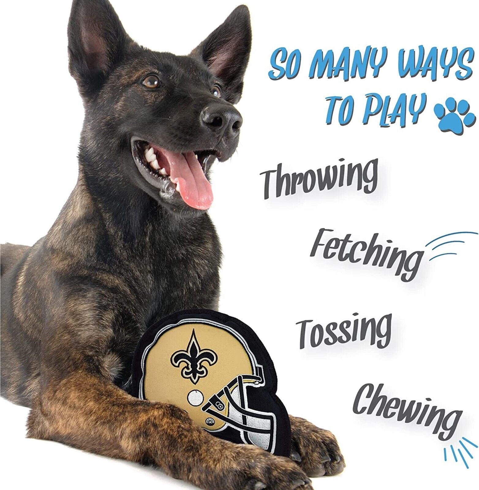 Pets First NFL New Orleans Saints Tough Helmet Pet Dog Toy Premium Quality with Built-in Squeaker Chew Toy