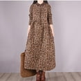 thumbnail image 4 of Long Sleeve Linen Dress Womens Vintage Boho Floral Print Maxi Dress Pockets Button Collared Spring Fall Dresses (XL, Brown|Floral), 4 of 8
