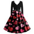 thumbnail image 3 of Valentine's Day Dresses for Women Long Sleev Vintage Floral Print V-Neck A-Line Cocktail Party Dress with Belt Black 3XL, 3 of 3