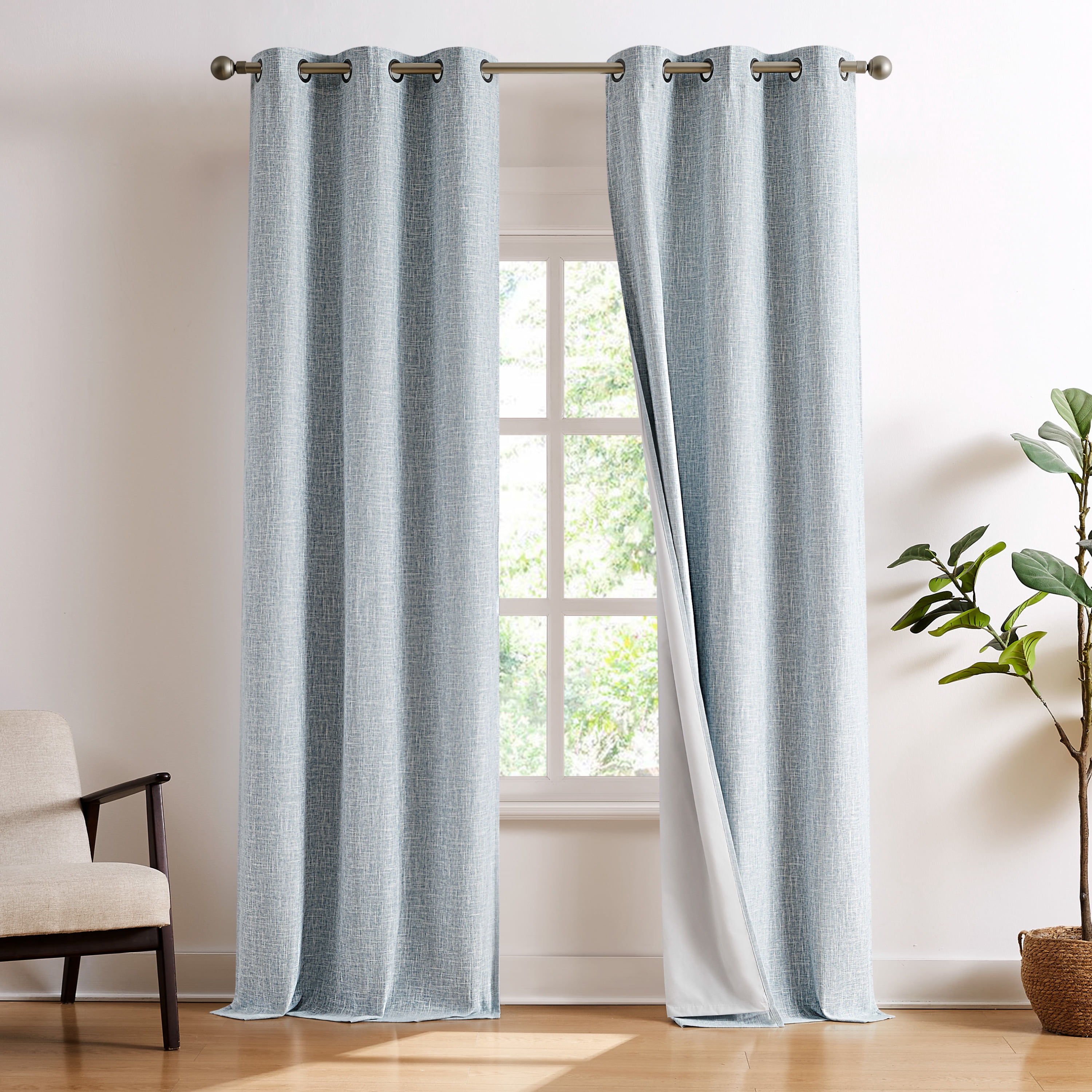 Brookstone Percy Blackout Curtains Thermal Insulated Grommets Room Darkening Drapes for Living Area and Bedroom Light, Blue, 38" x 96", 2 Panel Set