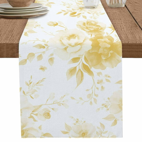 nqOlkjepod Yellow Floral Art Table Runner 60 Inches Long Farmhouse Dress Scarves, Watercolor Botanical Spring Flowers Dining Tablerunner for Coffee Table/Kitchen Island/Party Décor, 13" x 60"